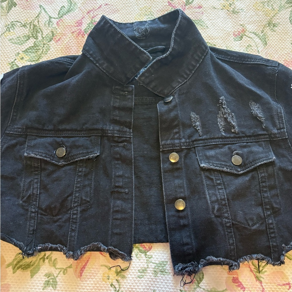 Fashion Nova Black Distressed Jean Jacket